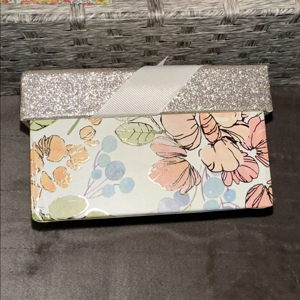 THE FARMHOUSE One Pastel Floral Gold Tone Top Ivory Bow Square Nesting Gift Box
